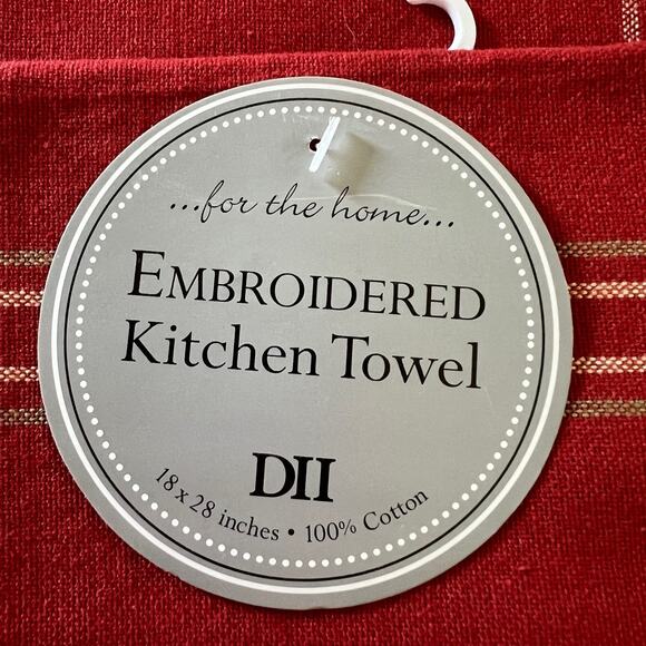 DII Burnt Orange Plaid Embroidered Wheat Kitchen Towels Set of 2 Cotton 18x28 - Picture 4 of 5
